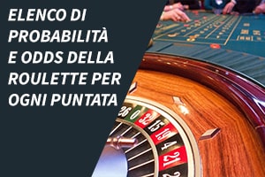 Elenco di probabilità e odds della roulette per ogni puntata